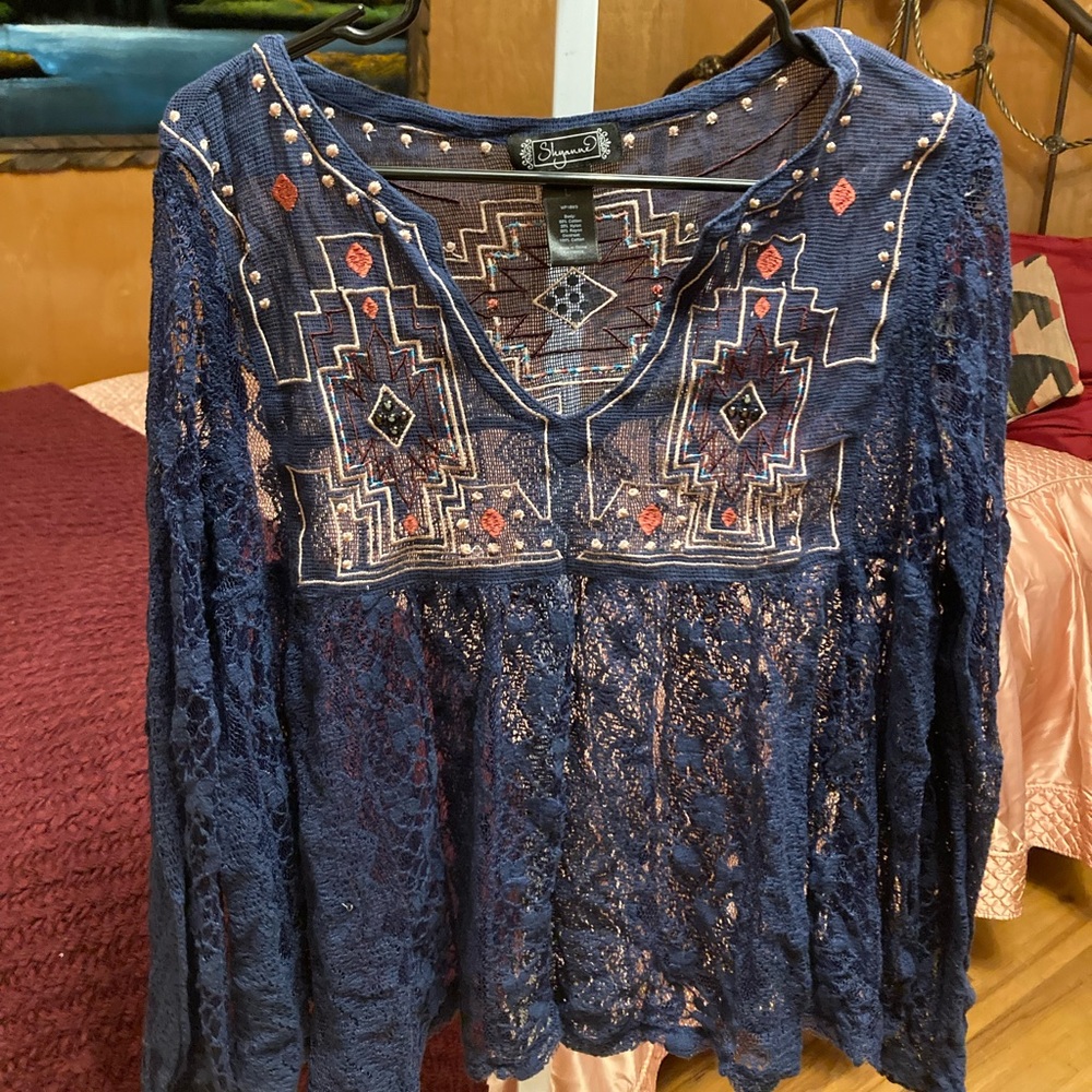 Sequined aztec blouse